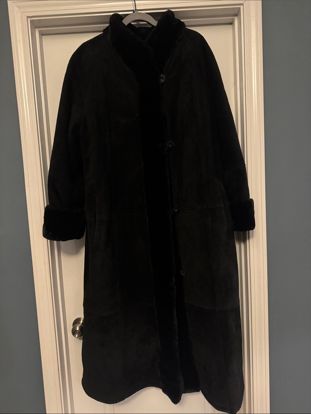 Gallery Black Long Shearling Trench Coat